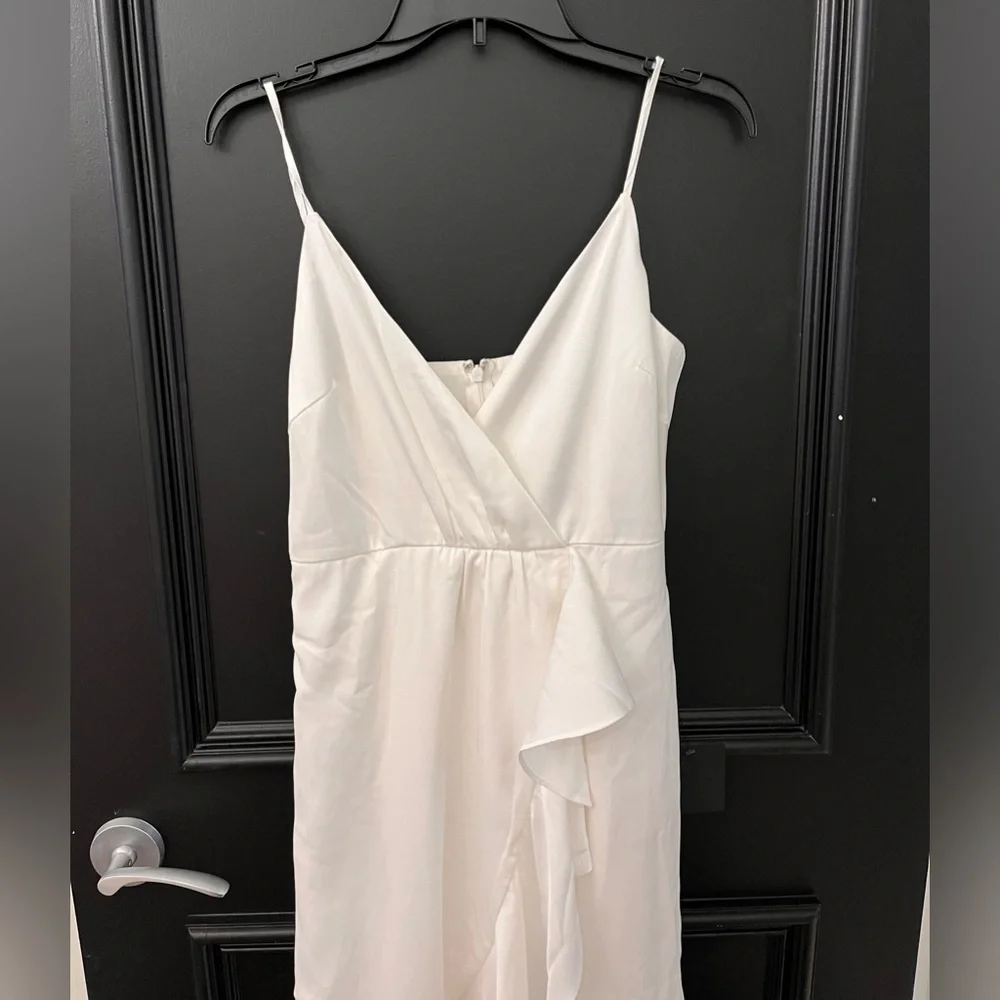 Enchanted Moments White Satin Ruffled High-Low Dress - Picture 3 of 5